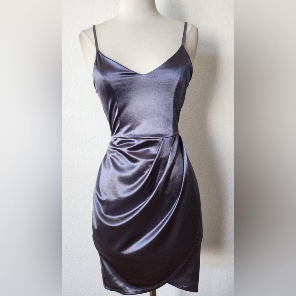 Lulus Sleek Gray Satin Dress